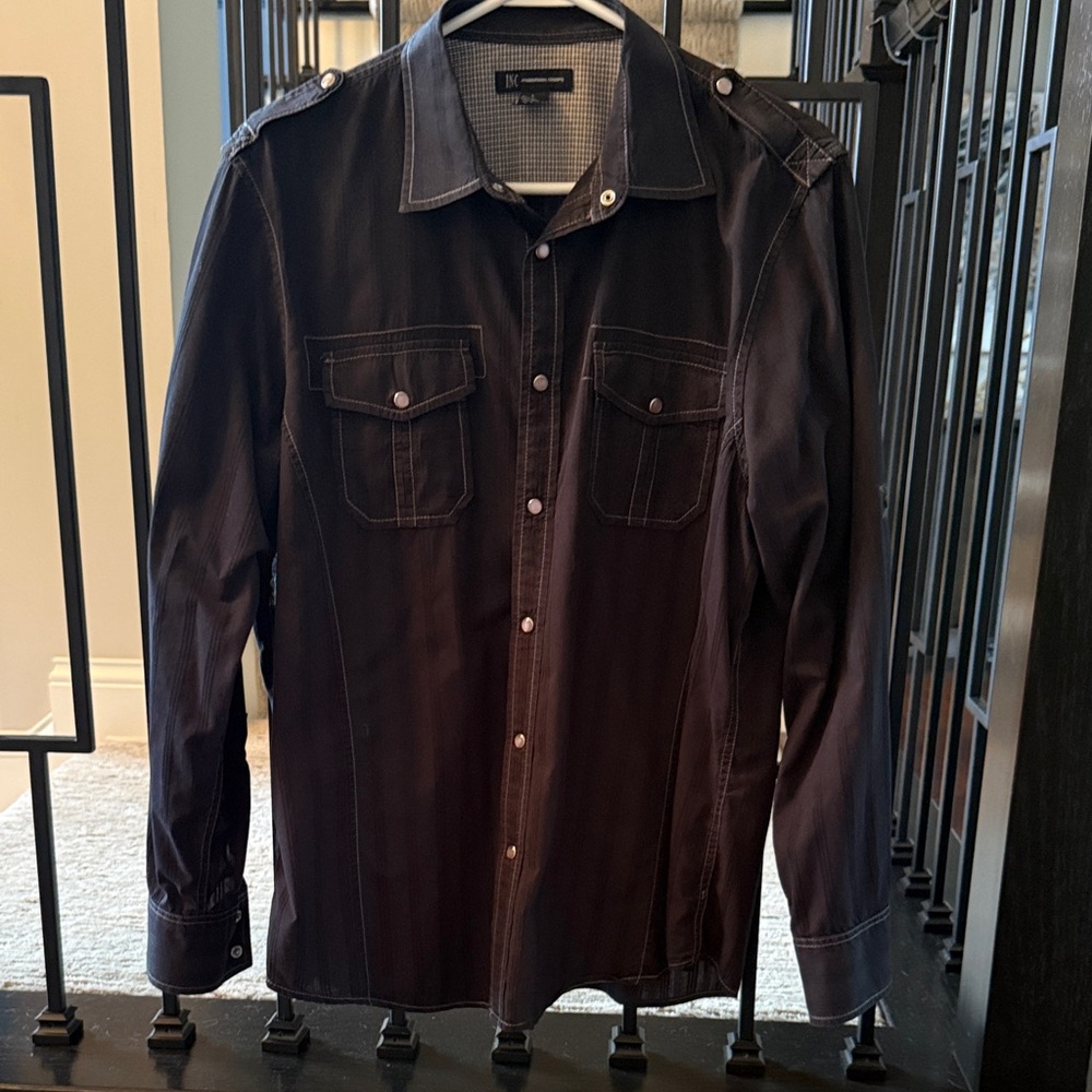 INC International Concepts Black Button Down Shirt LG